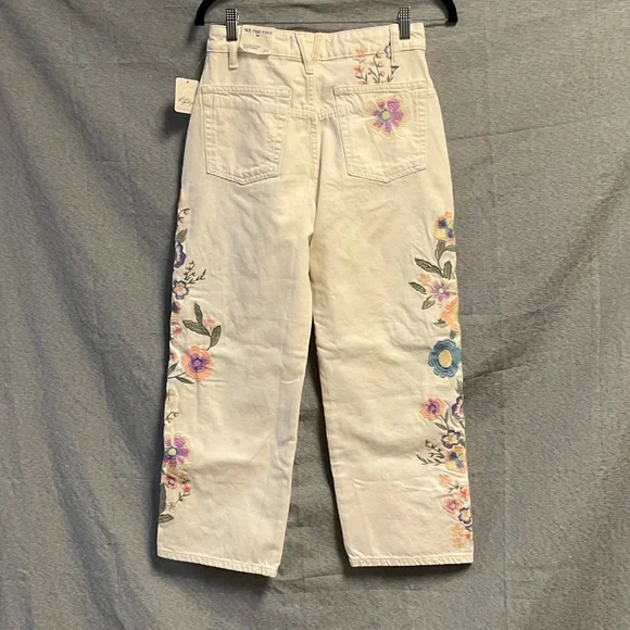 We The Free Cream Floral Embroidered Jeans